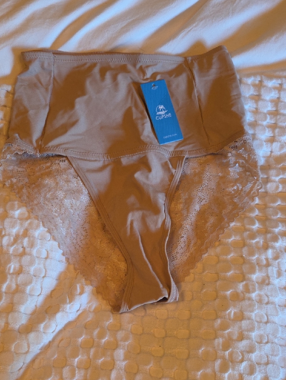 Cupshe Nude High-Waist Lace Trim Shapewear Bottoms Med